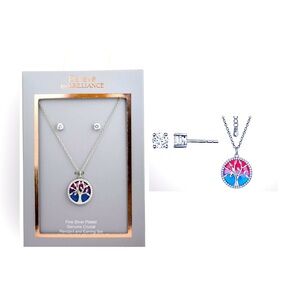 Crystal & fine silver plate necklace/pendant & earring set tree of life jewelry
